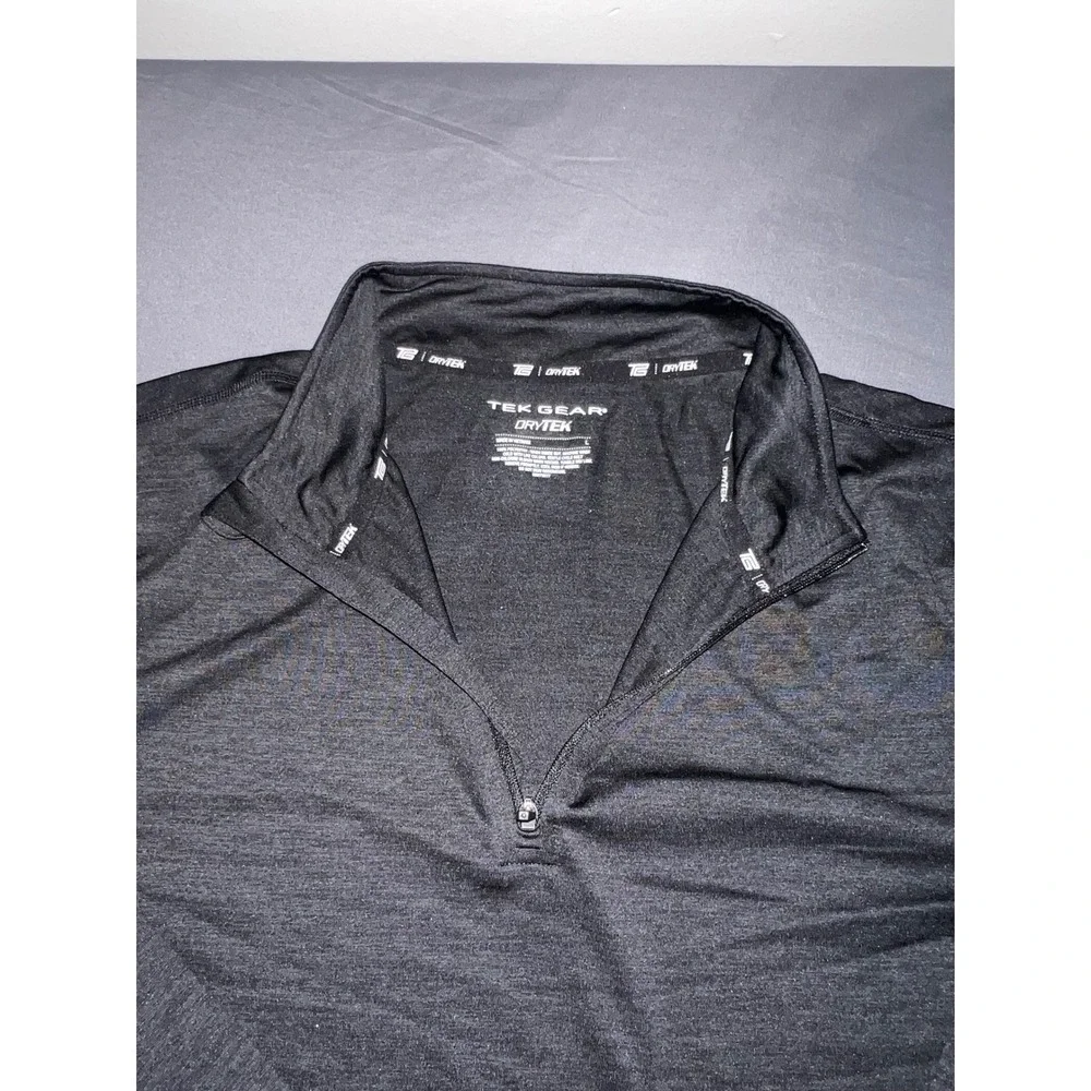 Tek Gear DryTek Mens Quarter Zip Pullover Black Heather Performance Shirt Large
